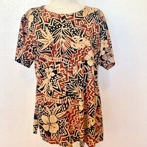 Hilo Hattie Tunic top SZ 2X Made in Hawaii Tribal floral pattern short sleeve